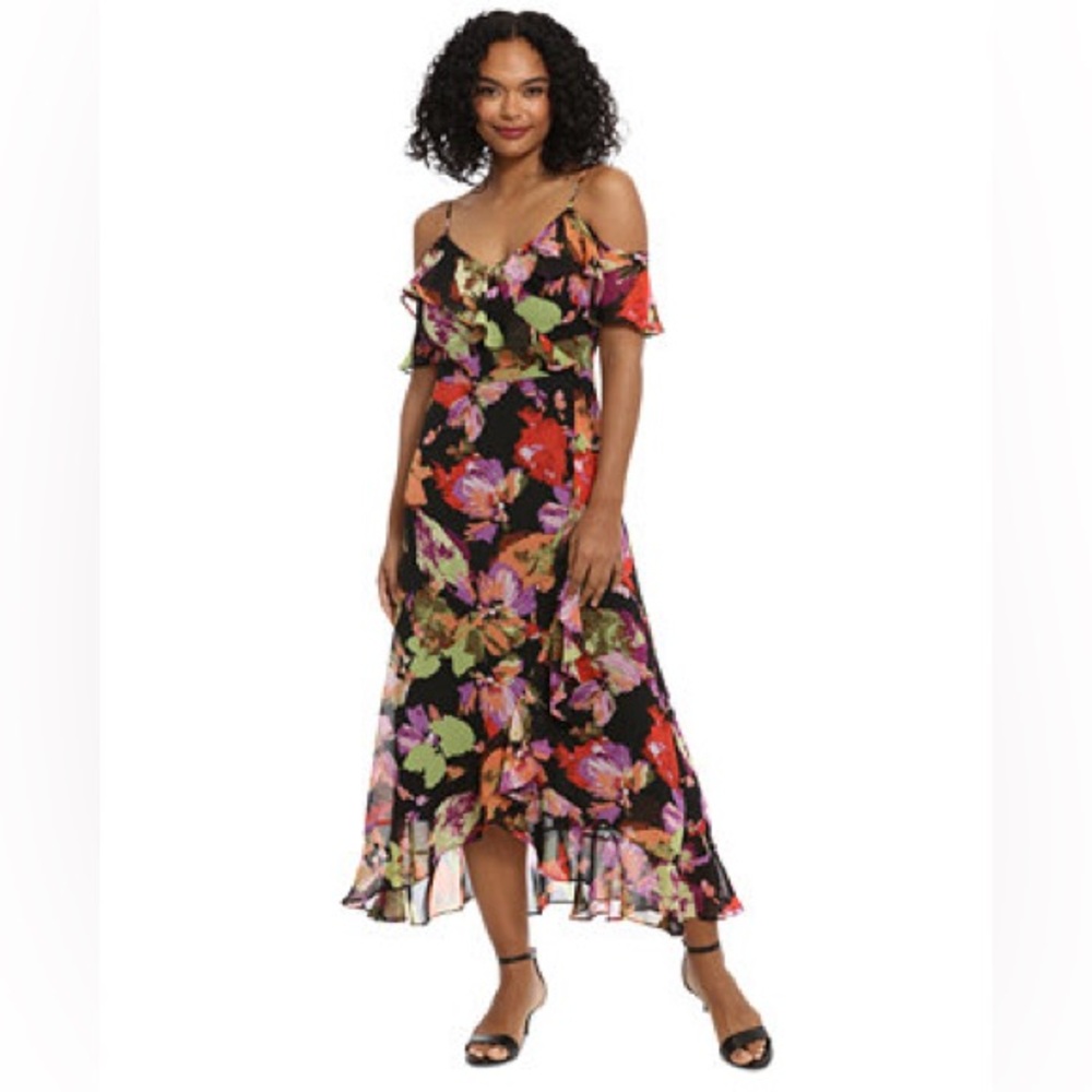 NWT London Times Petite Floral-Print Cold Shoulder Maxi Dress Size: 20W